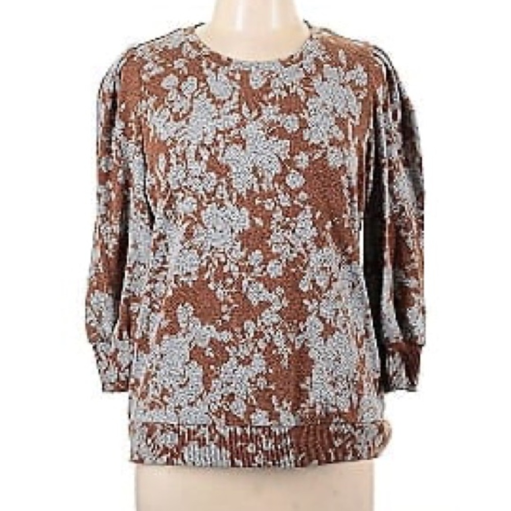 Simply Vera Vera Wang Soft Knit 3/4 Sleeve Sweater Floral Brown L